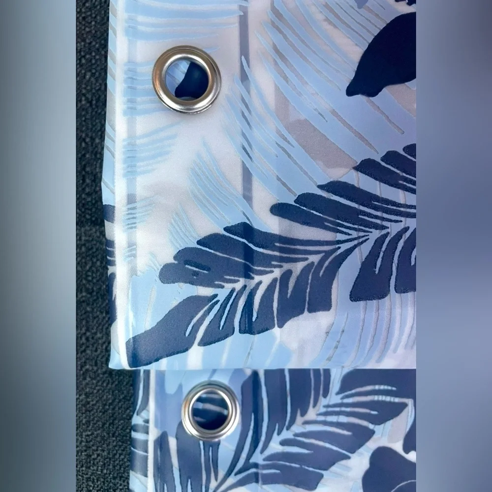 Blue Floral Tropical PEVA Shower Curtain Semi-Clear Liner Island Flowers NEW NWT